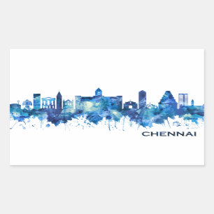 Chennai Tamil Nadu Skyline Blue Rectangular Sticker