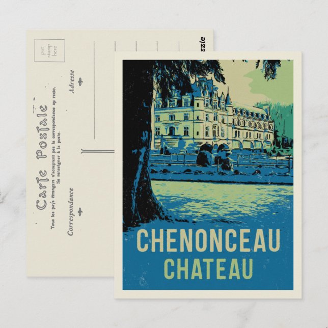 Chenonceau chateau original illustration France Postcard (Front/Back)