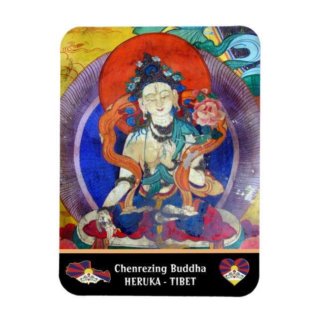 Chenrezing Buddha, Vintage Heruka & Tibet /Dharma Magnet (Vertical)