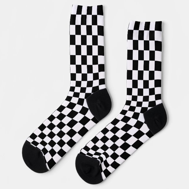 Chequerboard Black and White Chequered Socks (Left)