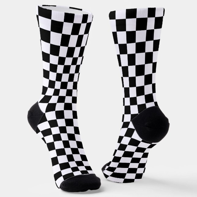 Chequerboard Black and White Chequered Socks (Angled)