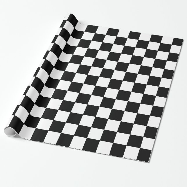 Chequerboard Black and White Wrapping Paper (Unrolled)
