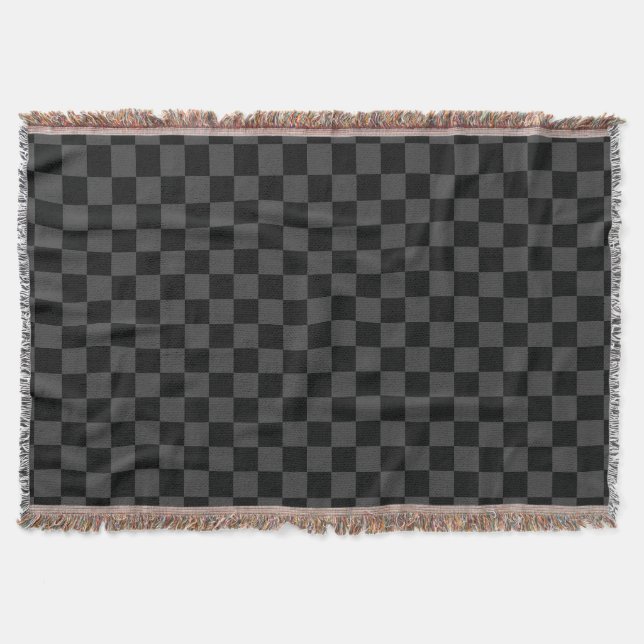 Chequerboard Black Grey Chequered Squares Check Throw Blanket (Front)