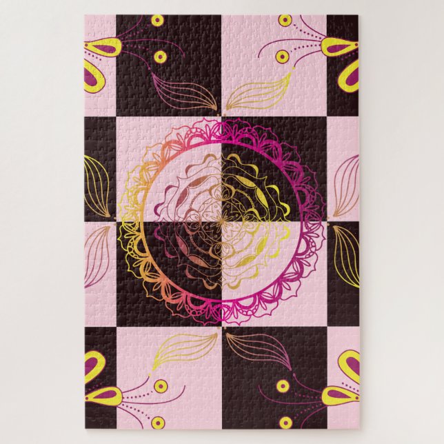 Chequerboard Bloom – Mystical Pink Petal Pattern Jigsaw Puzzle (Vertical)