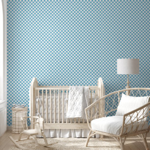 Chequerboard Blue White Wallpaper