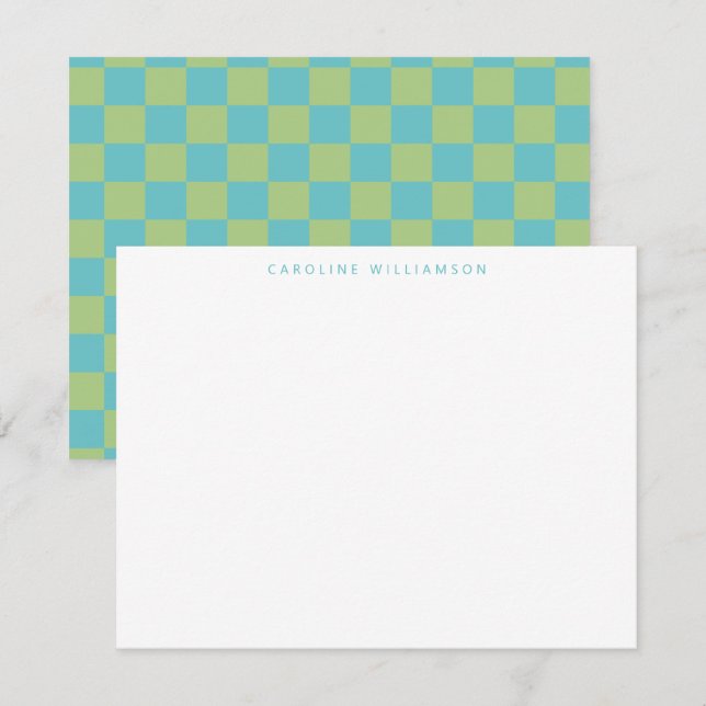 Chequerboard Chequered Blue Green Personalised  Card (Front/Back)