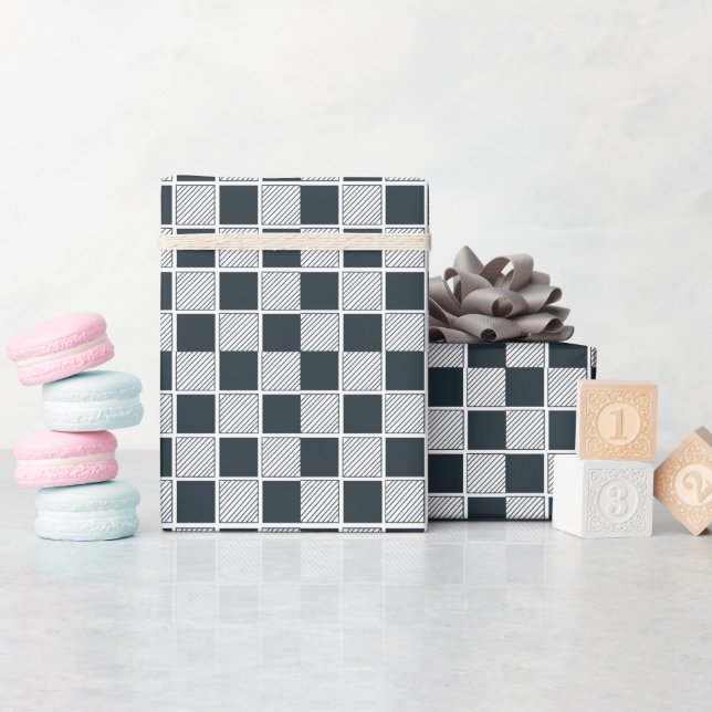 Chequerboard Chequered Navy Blue Black and White Wrapping Paper (Baby Shower)