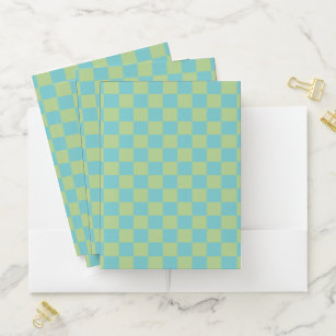 Chequerboard Chequered Pattern in Blue and Green Pocket Folder