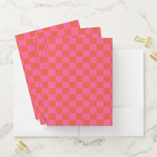 Chequerboard Chequered Pattern in Pink and Orange Pocket Folder