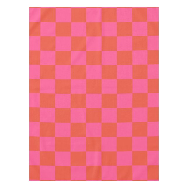 Chequerboard Chequered Pattern in Pink and Orange  Tablecloth (Front)