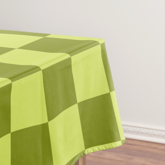 Chequerboard Chequered Pattern Olive Green Lime Tablecloth (In Situ)