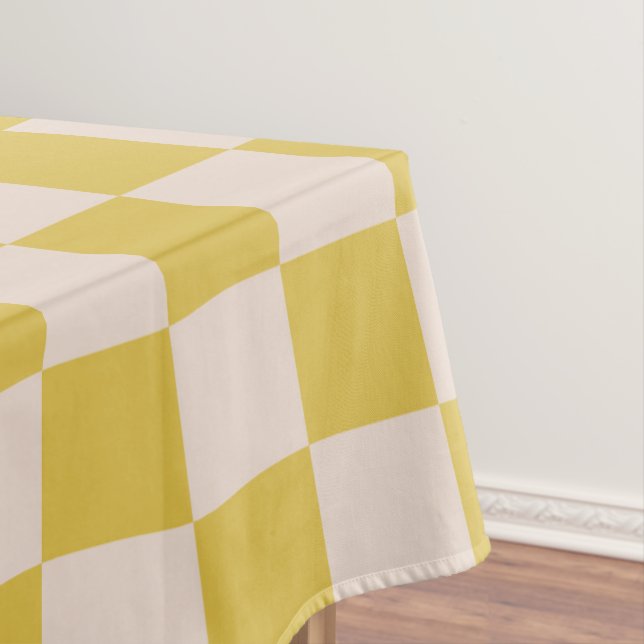 Chequerboard Chequered Pattern Picnic Yellow White Tablecloth (In Situ)