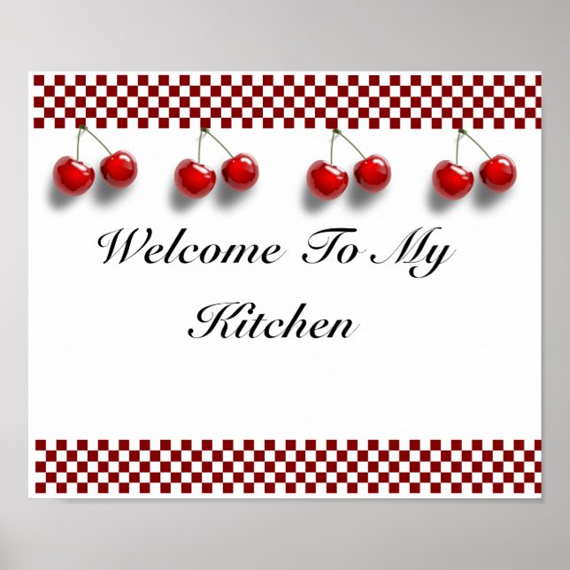 Chequerboard Cherries Kitchen Print (Front)