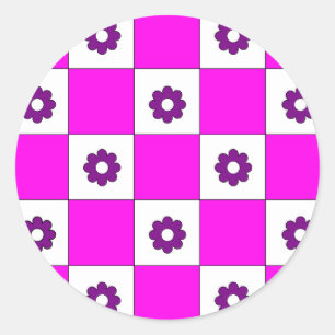 Chequerboard Chess Pink Chequerboard Pattern  Classic Round Sticker