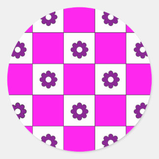 Chequerboard Chess Pink Chequerboard Pattern Classic Round Sticker