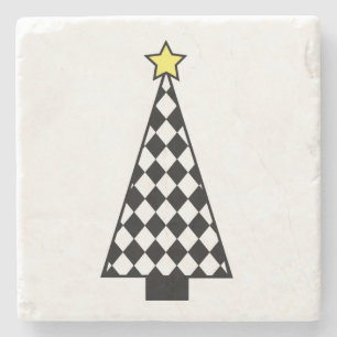 Chequerboard Christmas Tree Stone Coaster