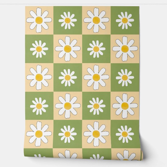 Chequerboard Daisy Pattern Wallpaper (Unrolling)