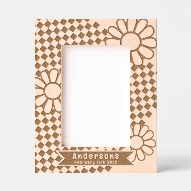 Chequerboard Daisy Personalised Etched Frames (Front)