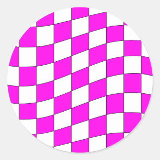 Chequerboard Decal Board Pattern Wavy Pink white Classic Round Sticker