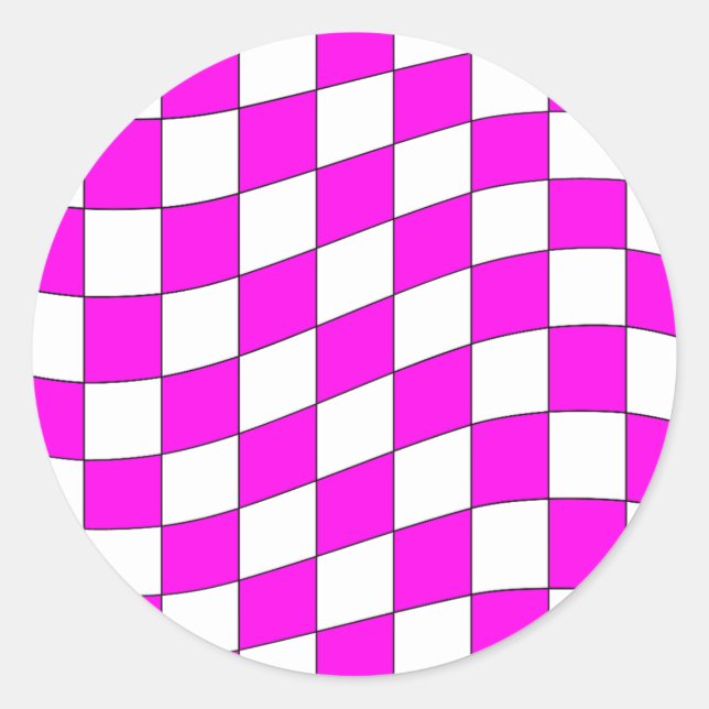 Chequerboard Decal Board Pattern Wavy Pink white Classic Round Sticker (Front)