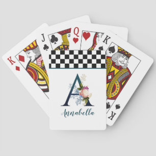 Chequerboard Fancy Floral Monogram Letter A  Playing Cards