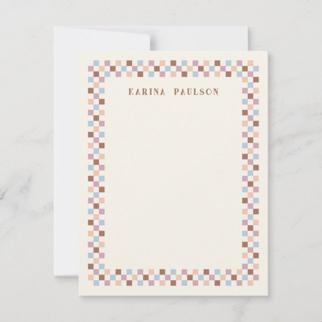 Chequerboard Frame Stationery Note Card - Brown (Front)