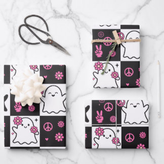 Chequerboard Ghost Wrapping Paper - Black White