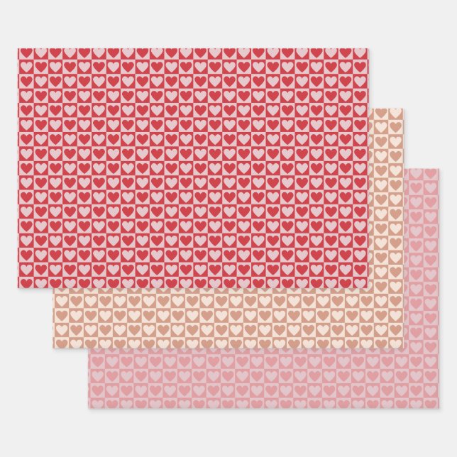 Chequerboard Heart Wrapping Paper - Tonal Pink (Set)