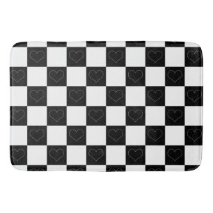 Chequerboard Hearts in Black and White Bath Mat