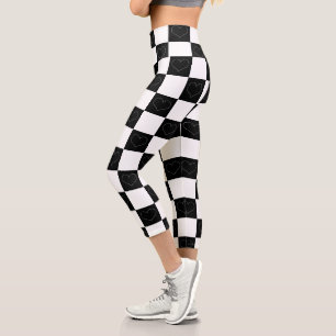 Chequerboard Hearts in Black and White Capri Leggings