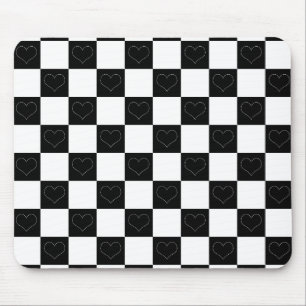Chequerboard Hearts in Black and White Mouse Mat