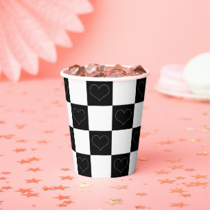Chequerboard Hearts in Black and White Paper Cups