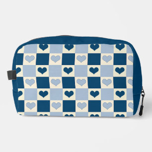 Chequerboard Hearts in Dark Blue, Light Blue, and Dopp Kit