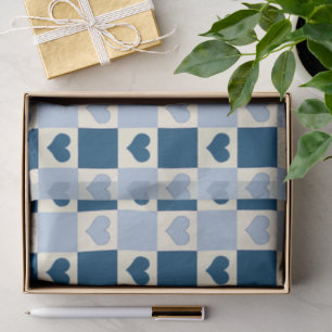 Chequerboard Hearts in Dark Blue, Light Blue, and Tissue Paper