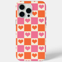 Chequerboard Hearts in Pink, Orange, and Cream