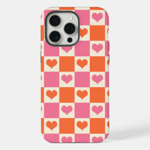 Chequerboard Hearts in Pink, Orange, and Cream iPhone 15 Pro Max Case
