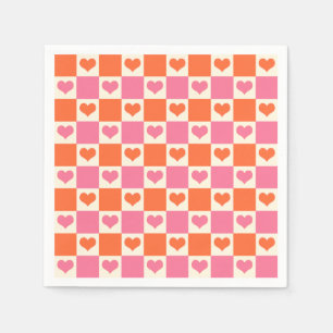 Chequerboard Hearts in Pink, Orange, and Cream Napkin