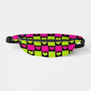 Chequerboard Hearts - Lime Green, Hot Pink & Black Bum Bags