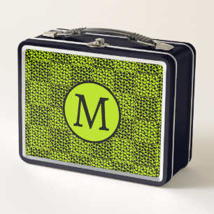 Chequerboard hearts pattern in Lime Green Metal Lunch Box