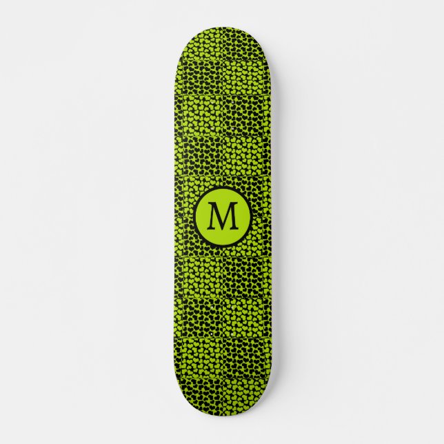 Chequerboard hearts pattern in Lime Green Skateboard (Front)