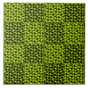 Chequerboard hearts pattern in Lime Green Tile