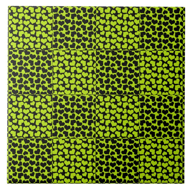 Chequerboard hearts pattern in Lime Green Tile (Front)