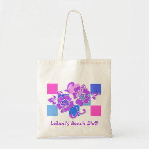 Chequerboard Hibiscus Beach Bags