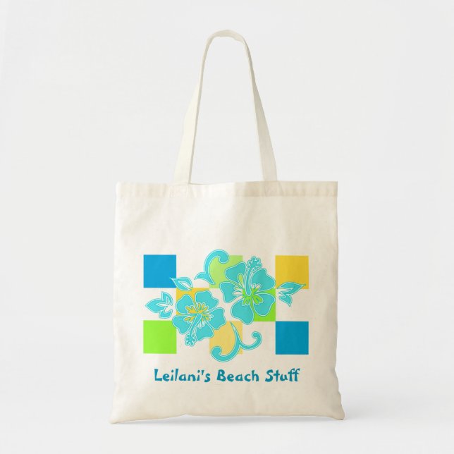 Chequerboard Hibiscus Beach Bags (Front)