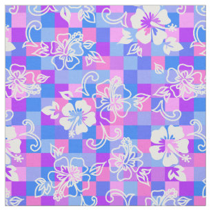 Chequerboard Hibiscus Hawaiian Floral Fabric