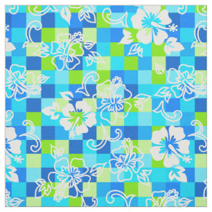 Chequerboard Hibiscus Hawaiian Floral Fabric