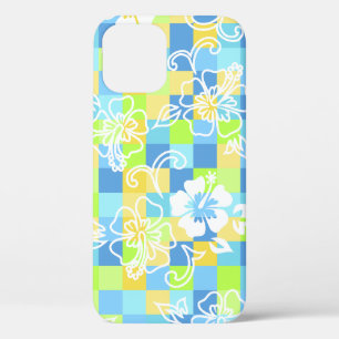Chequerboard Hibiscus Hawaiian Floral Turq iPhone 12 Pro Case
