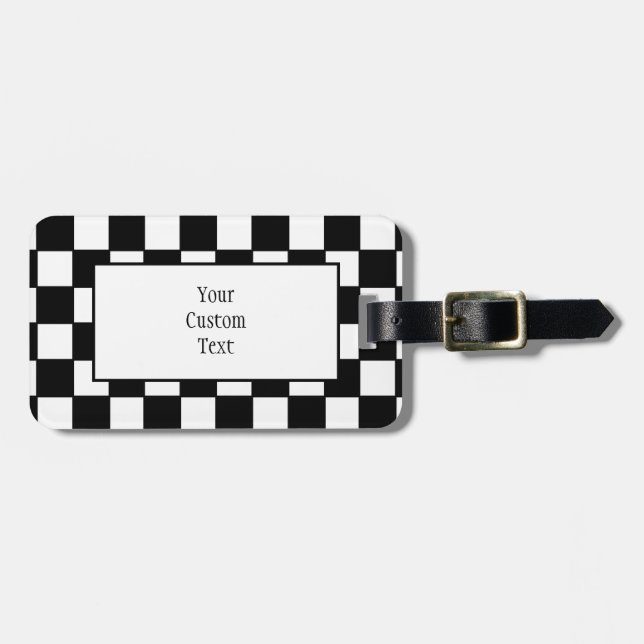 Chequerboard in Black and White Luggage Tag (Front Horizontal)
