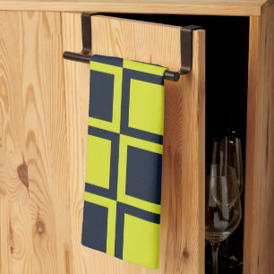 Chequerboard Navy Blue Green Chequerboard Tea Towel
