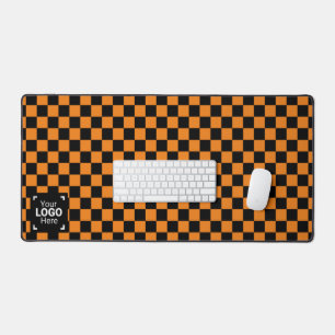 Chequerboard Orange / Black - Your Business Logo Desk Mat